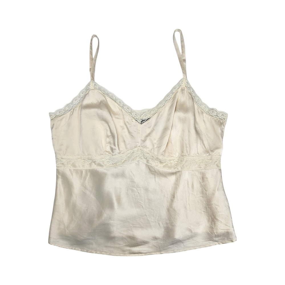 New York & Company 100% Silk Lace Trim Cami Tank Top 14 Coquette Romantic Ivory
